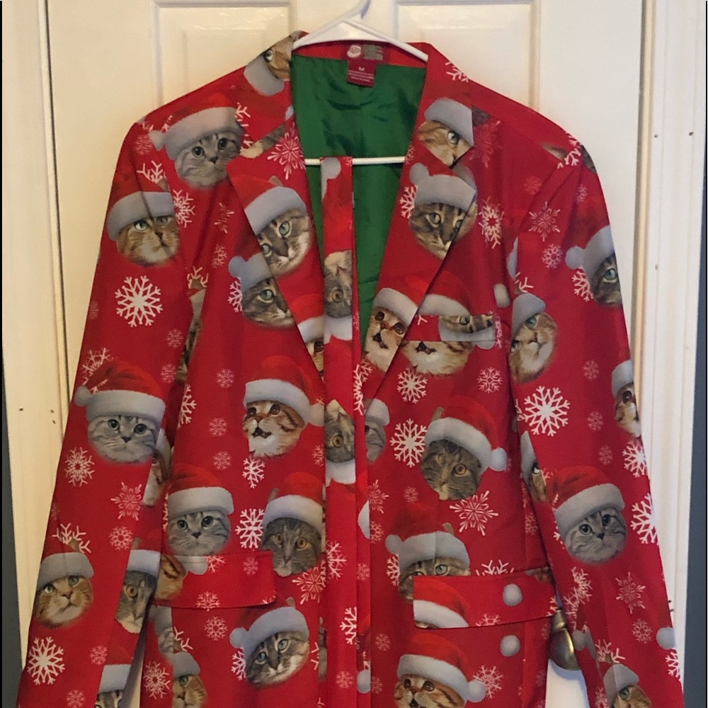 Cat with Santa hat suit jacket and tie